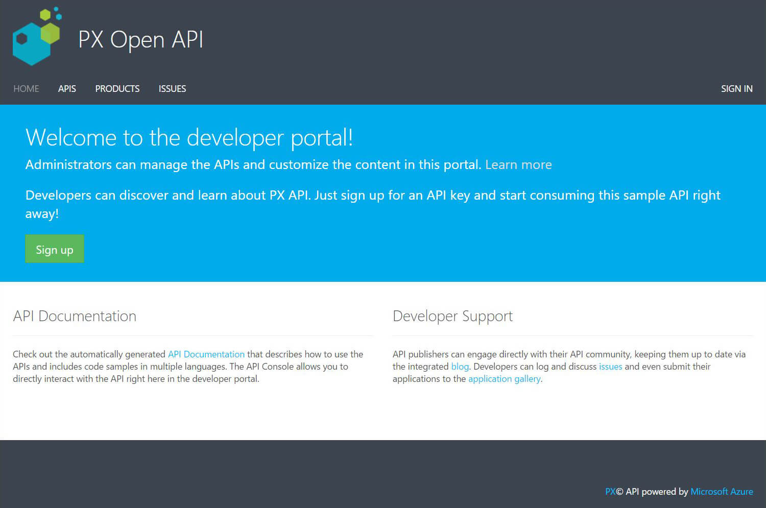 PX Screenshot: Open API 1st Step