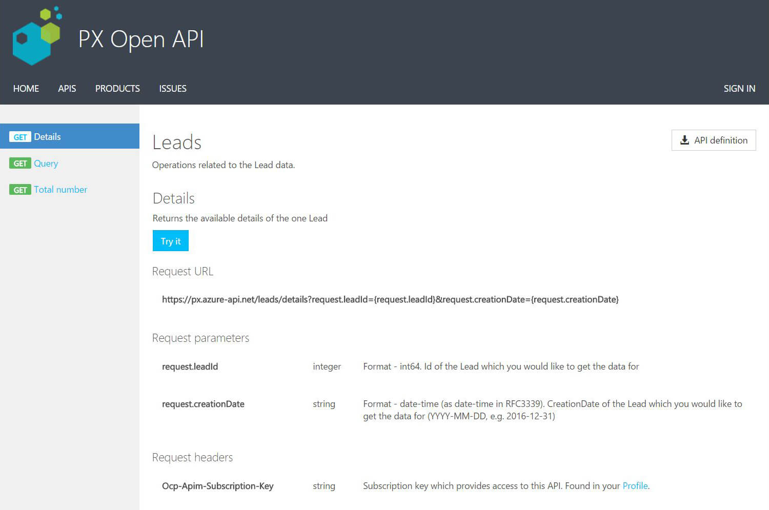 PX Screenshot: Open API 2nd Step